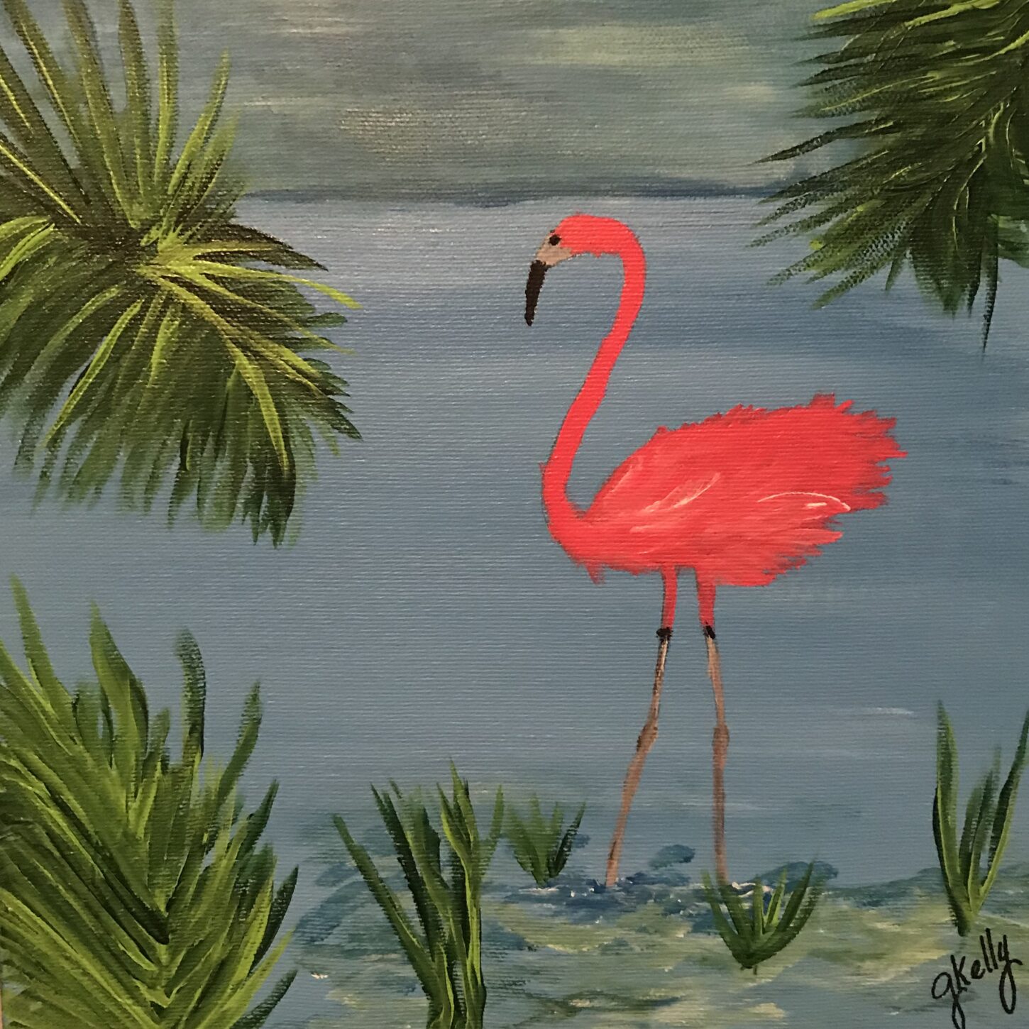 Flamingo - 10”x10”, acrylic on canvas, $150